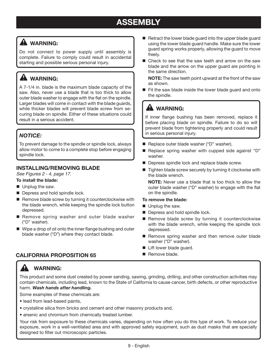 Assembly | Ryobi CSB134 User Manual | Page 9 / 52