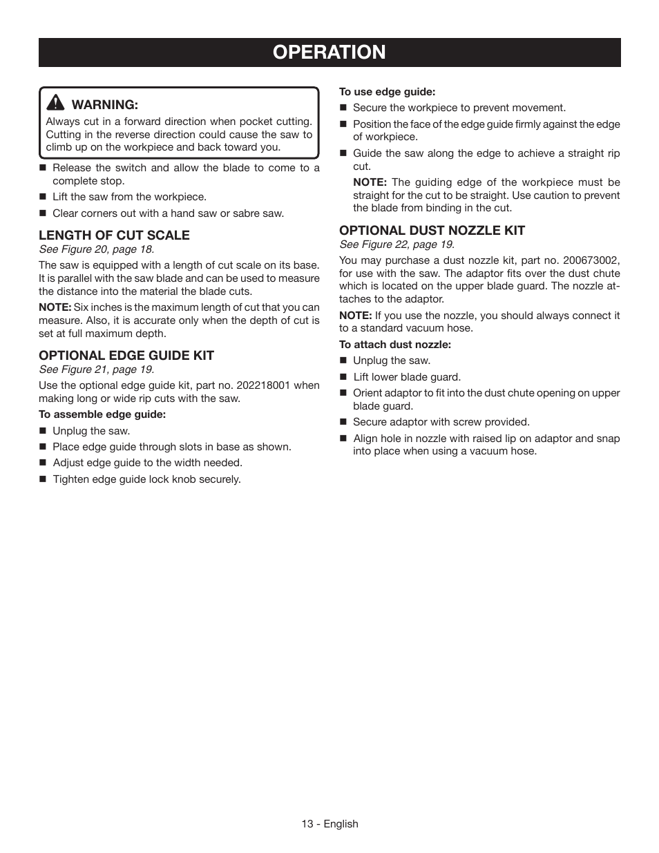 Operation | Ryobi CSB124 User Manual | Page 13 / 48