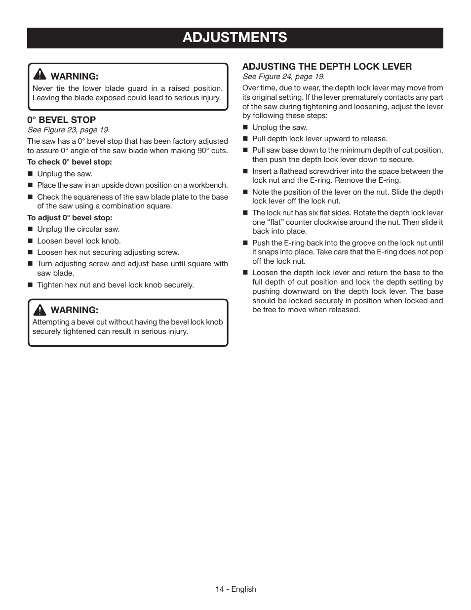 Adjustments | Ryobi CSB124 User Manual | Page 14 / 48