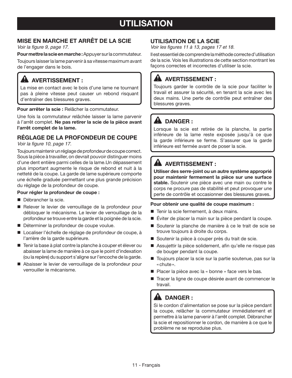 Utilisation | Ryobi CSB124 User Manual | Page 25 / 48