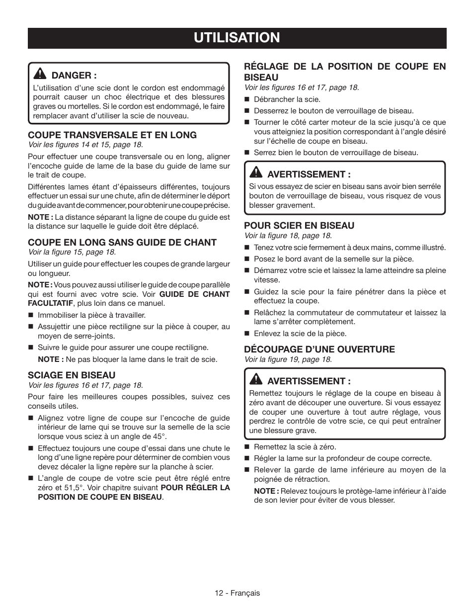 Utilisation | Ryobi CSB124 User Manual | Page 26 / 48