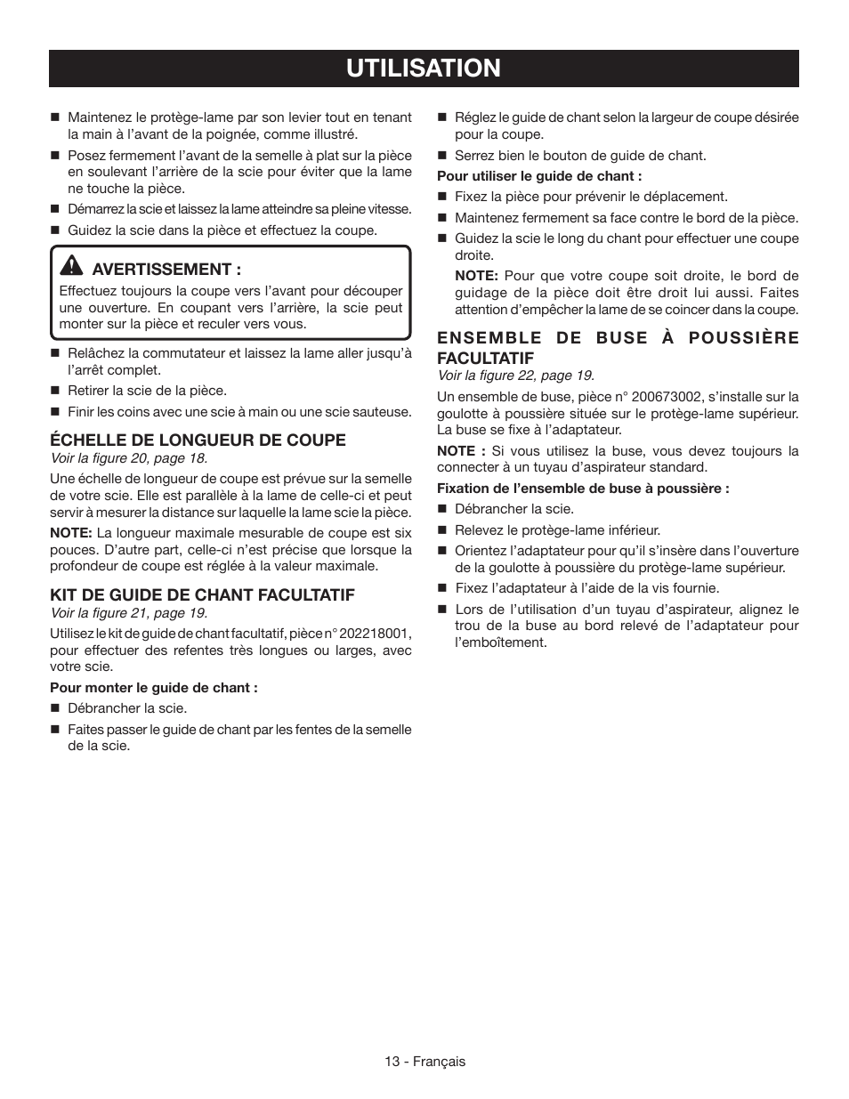 Utilisation | Ryobi CSB124 User Manual | Page 27 / 48