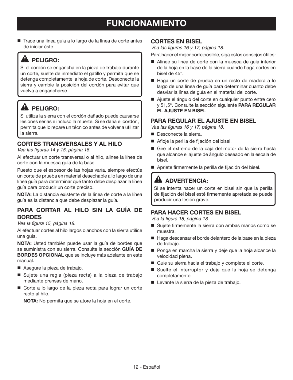 Funcionamiento | Ryobi CSB124 User Manual | Page 40 / 48