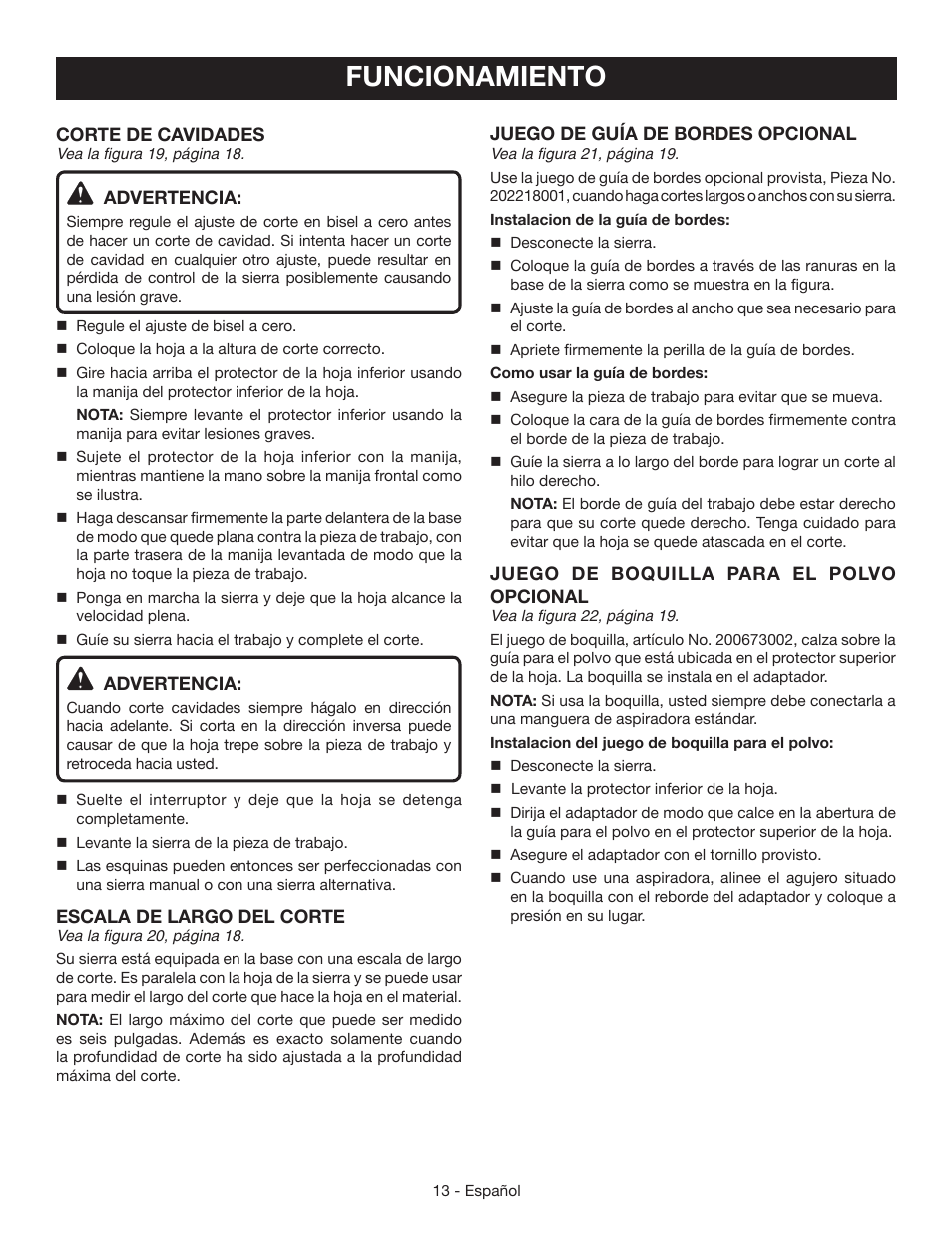 Funcionamiento | Ryobi CSB124 User Manual | Page 41 / 48