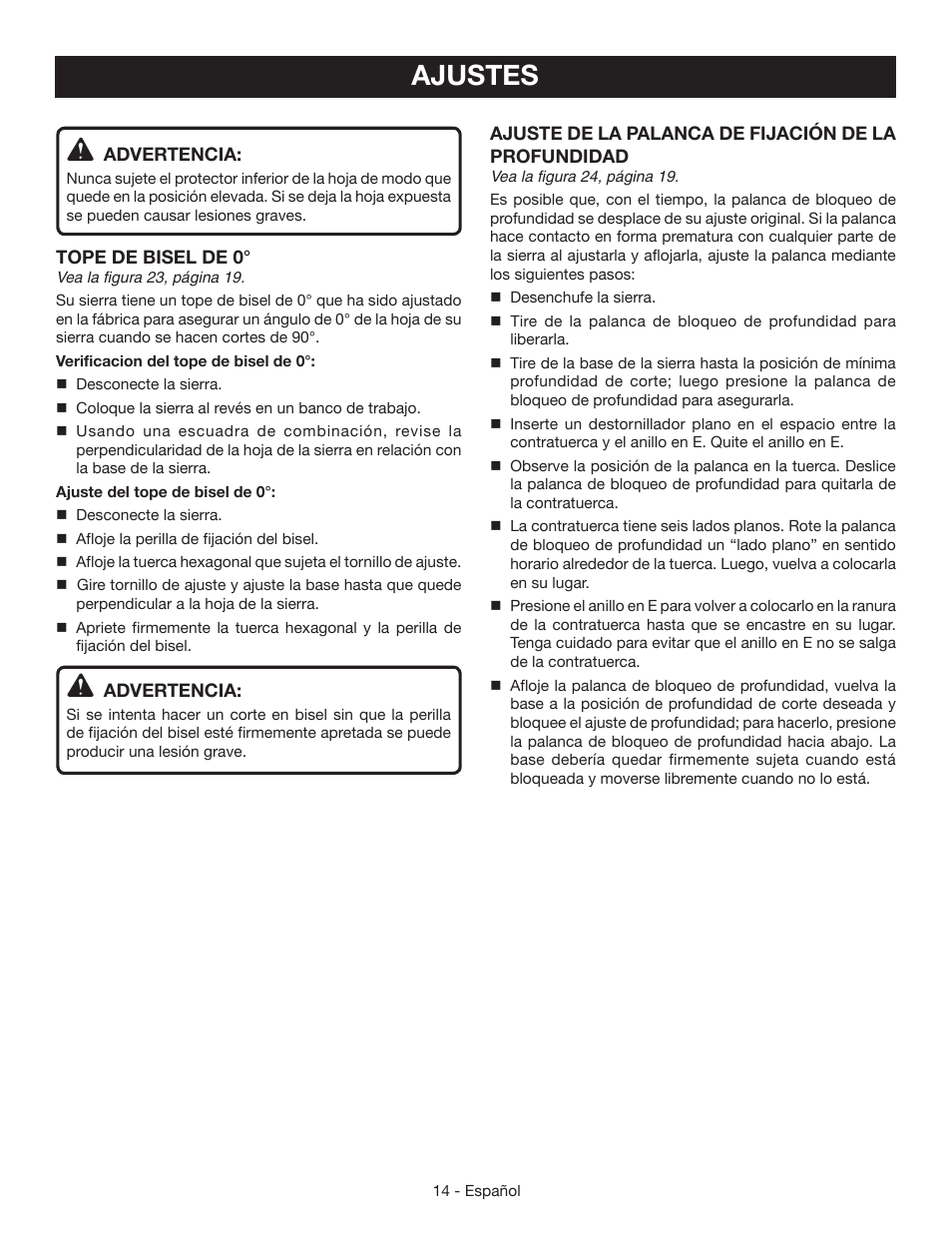 Ajustes | Ryobi CSB124 User Manual | Page 42 / 48