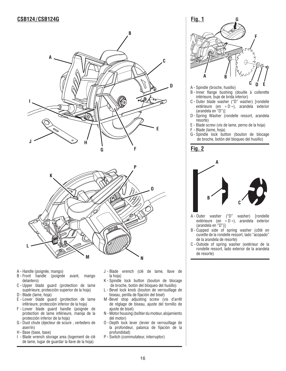 Fig. 1 fig. 2 | Ryobi CSB124 User Manual | Page 44 / 48
