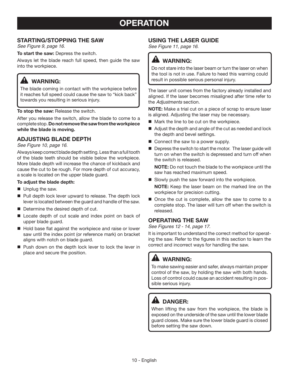 Operation | Ryobi CSB135L User Manual | Page 10 / 48