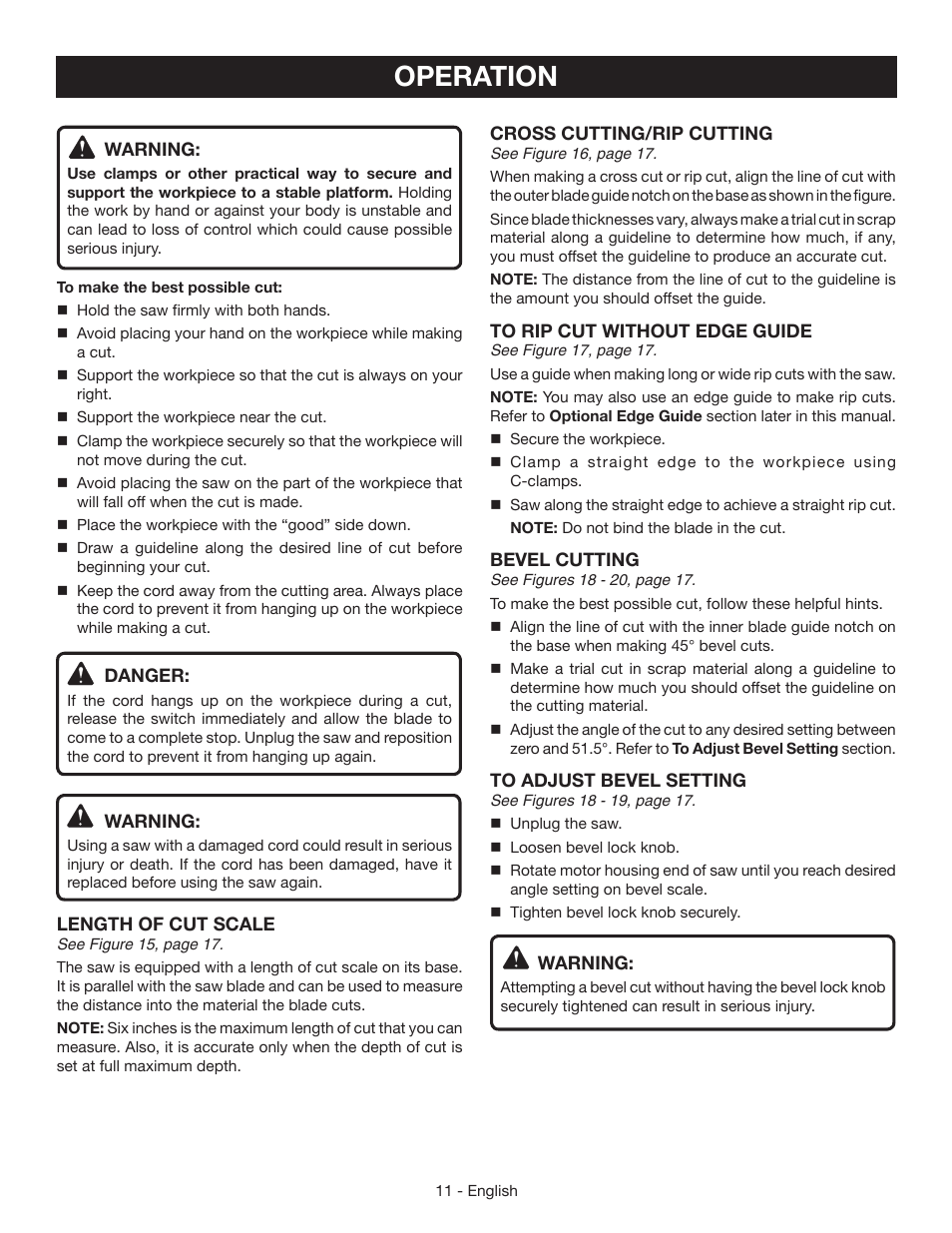 Operation | Ryobi CSB135L User Manual | Page 11 / 48