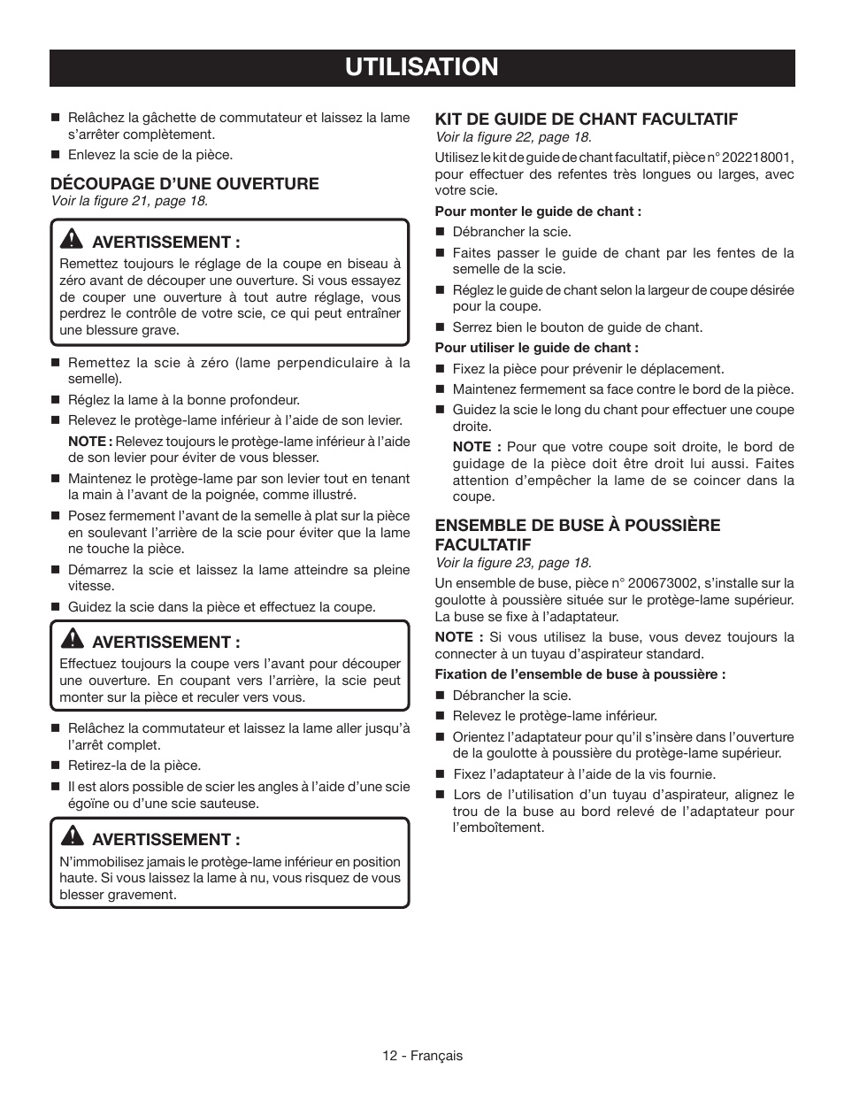 Utilisation | Ryobi CSB135L User Manual | Page 25 / 48