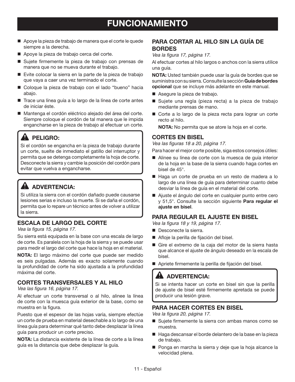 Funcionamiento | Ryobi CSB135L User Manual | Page 37 / 48