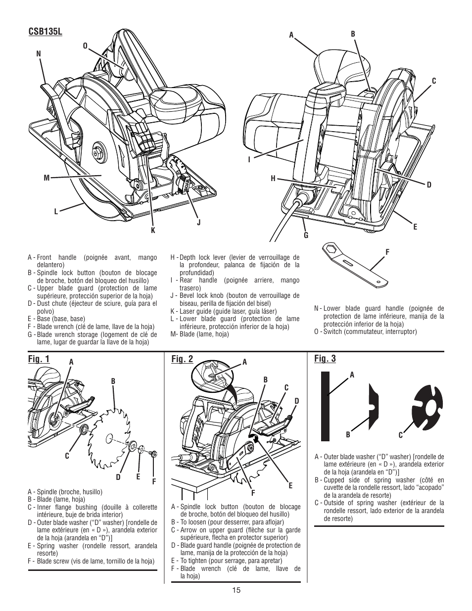 Fig. 2 fig. 1, Csb135l, Fig. 3 | Ryobi CSB135L User Manual | Page 41 / 48
