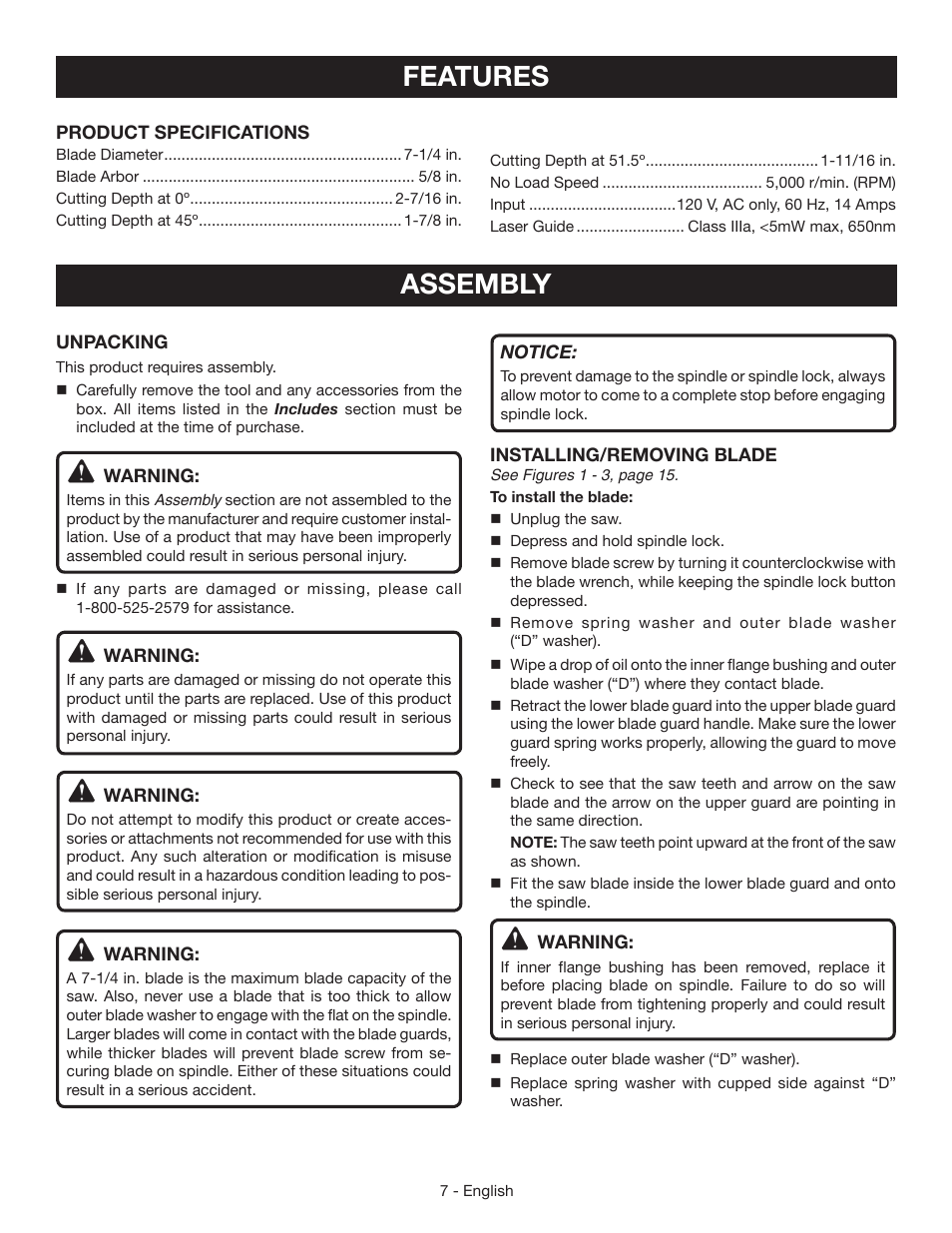 Features assembly | Ryobi CSB135L User Manual | Page 7 / 48