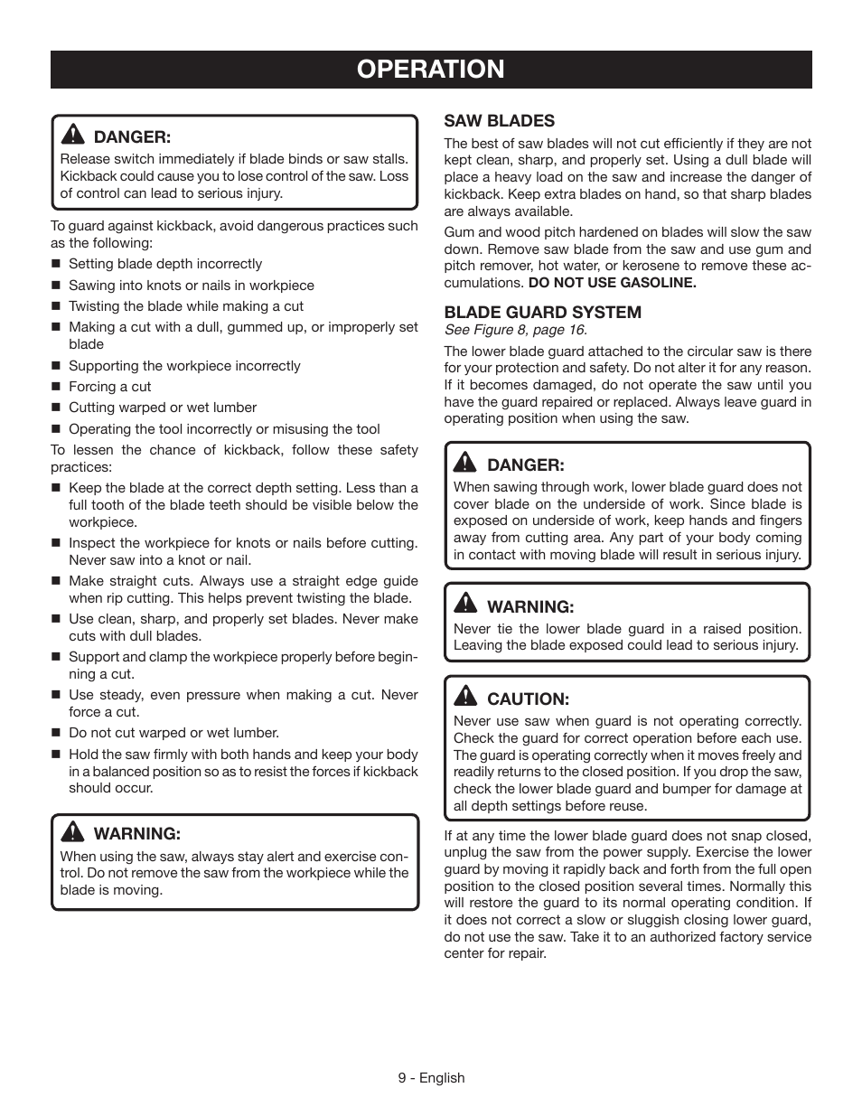 Operation | Ryobi CSB135L User Manual | Page 9 / 48