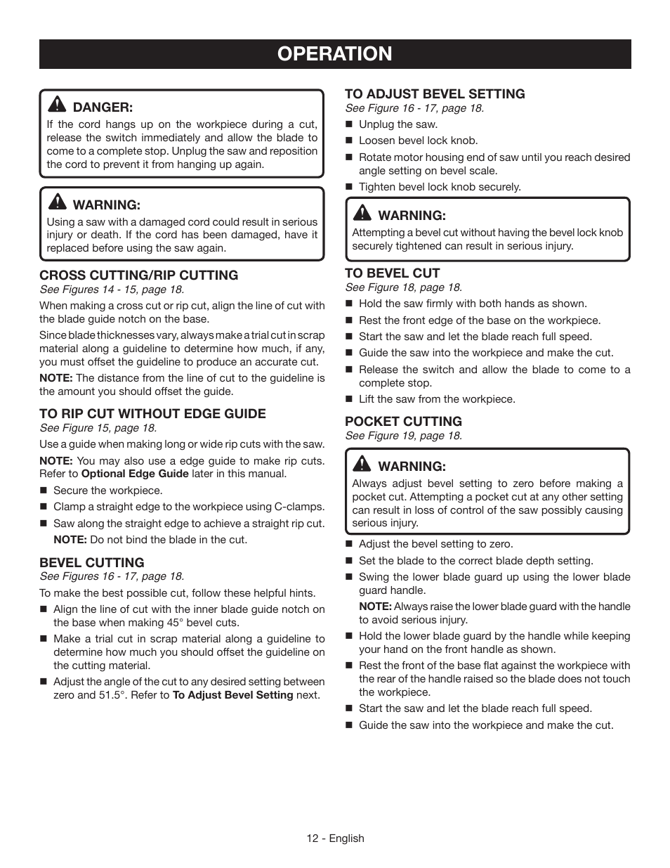 Operation | Ryobi CSB125 User Manual | Page 12 / 48