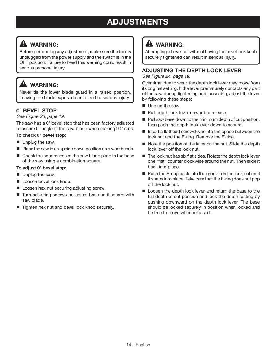 Adjustments | Ryobi CSB125 User Manual | Page 14 / 48