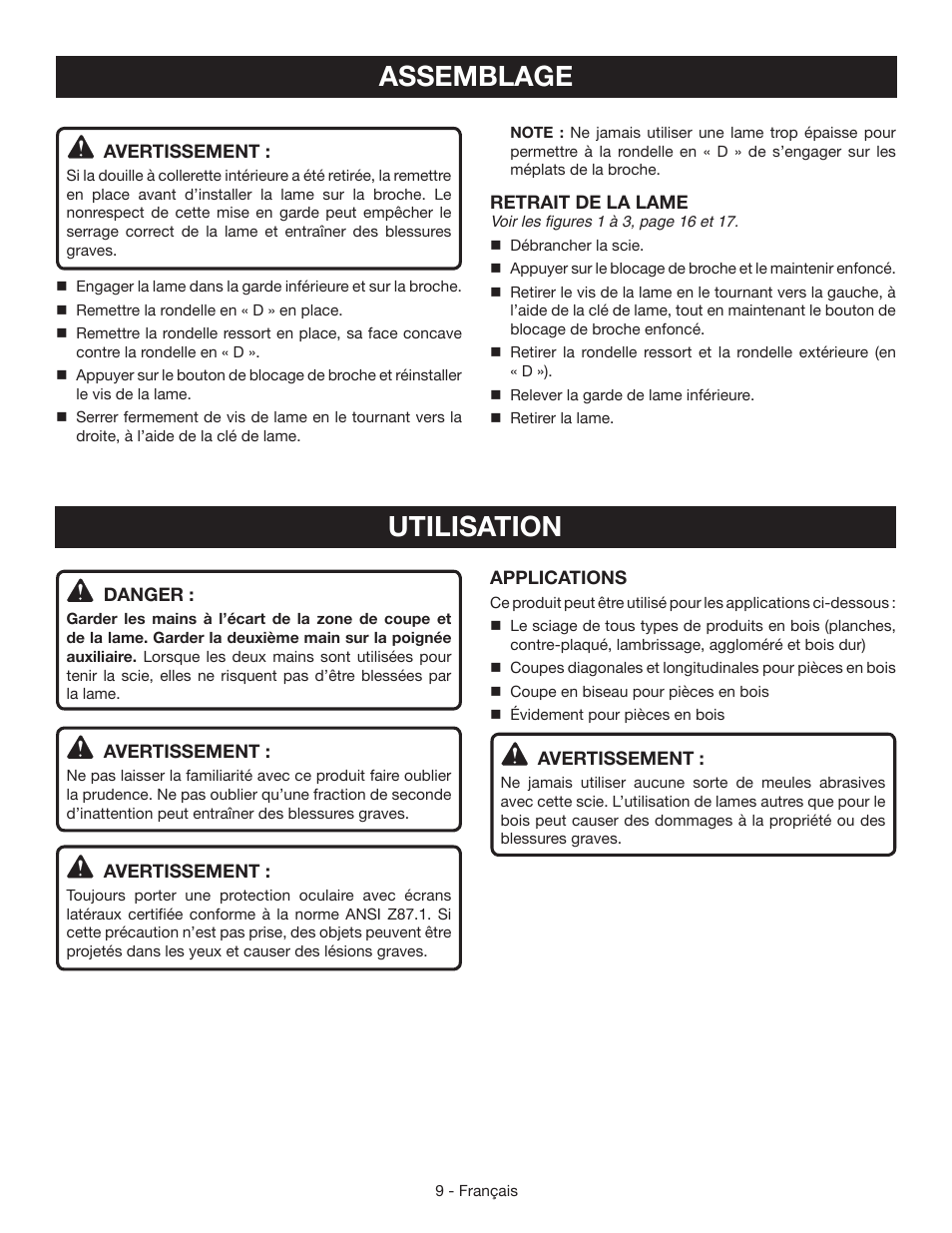 Assemblage, Utilisation | Ryobi CSB125 User Manual | Page 23 / 48