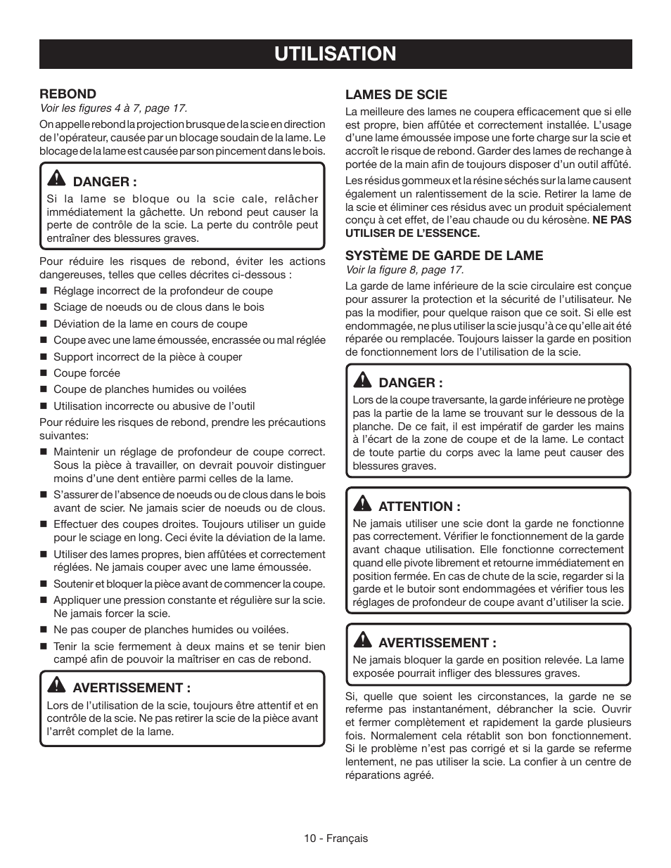 Utilisation | Ryobi CSB125 User Manual | Page 24 / 48