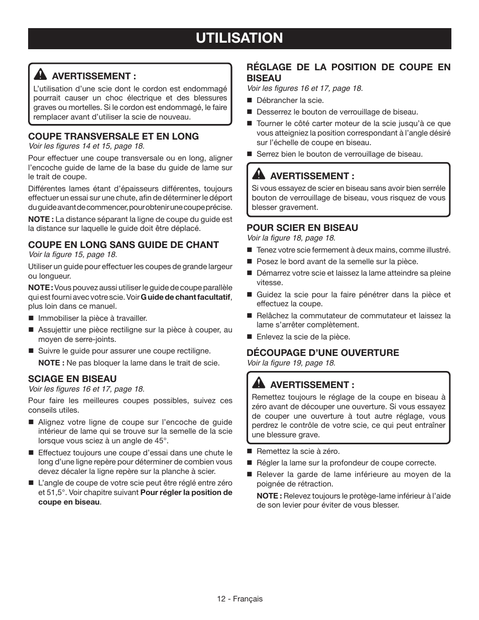 Utilisation | Ryobi CSB125 User Manual | Page 26 / 48