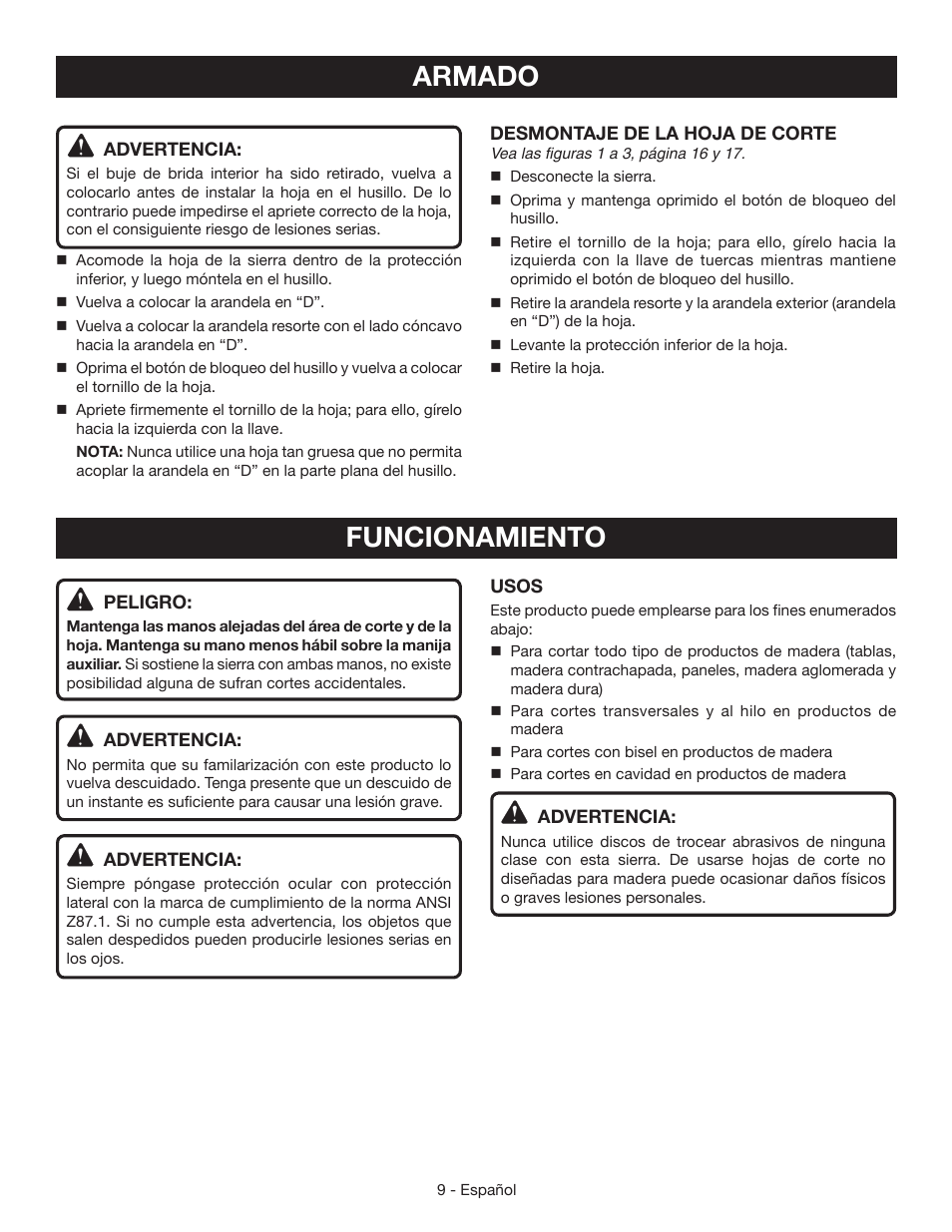 Armado, Funcionamiento | Ryobi CSB125 User Manual | Page 37 / 48