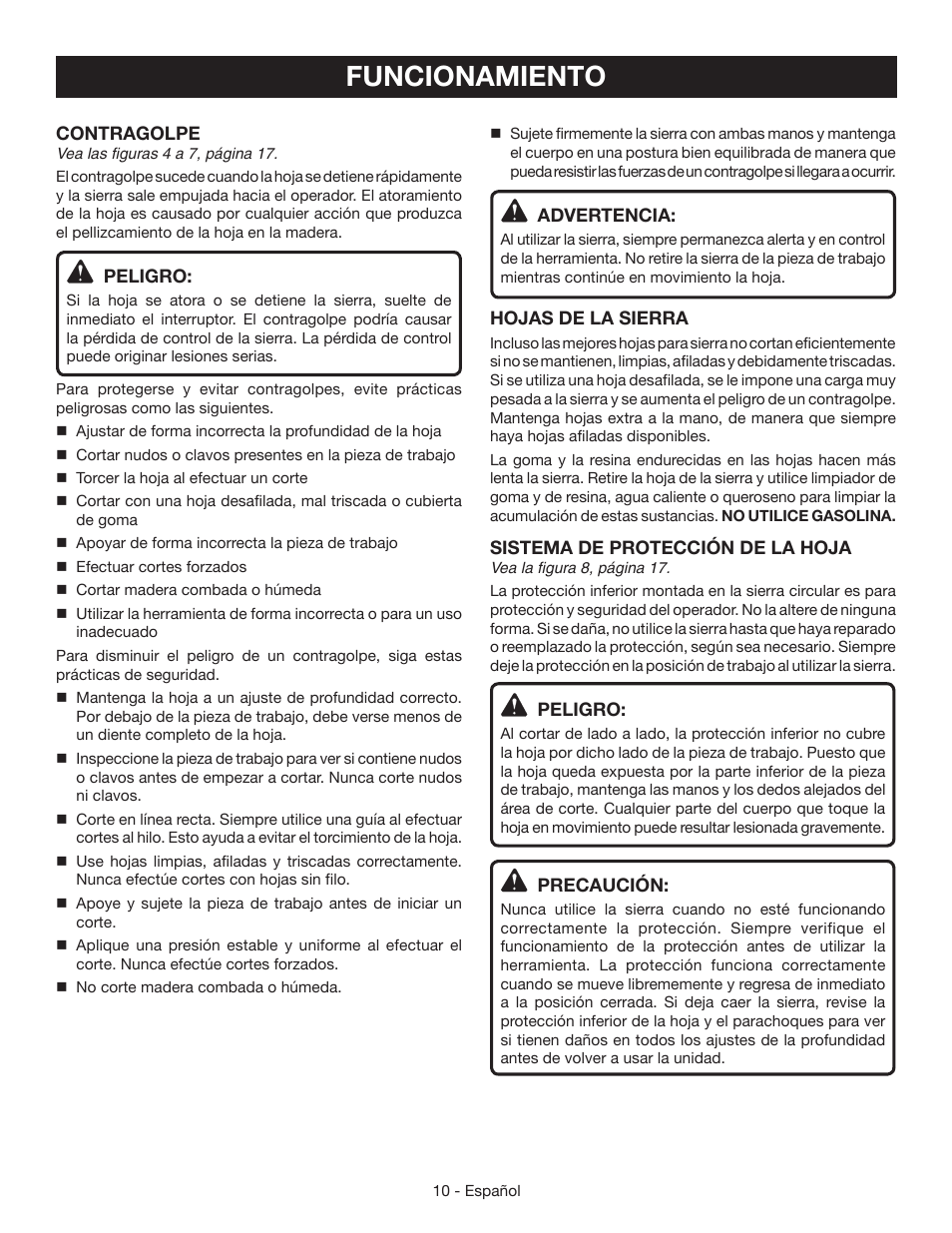 Funcionamiento | Ryobi CSB125 User Manual | Page 38 / 48