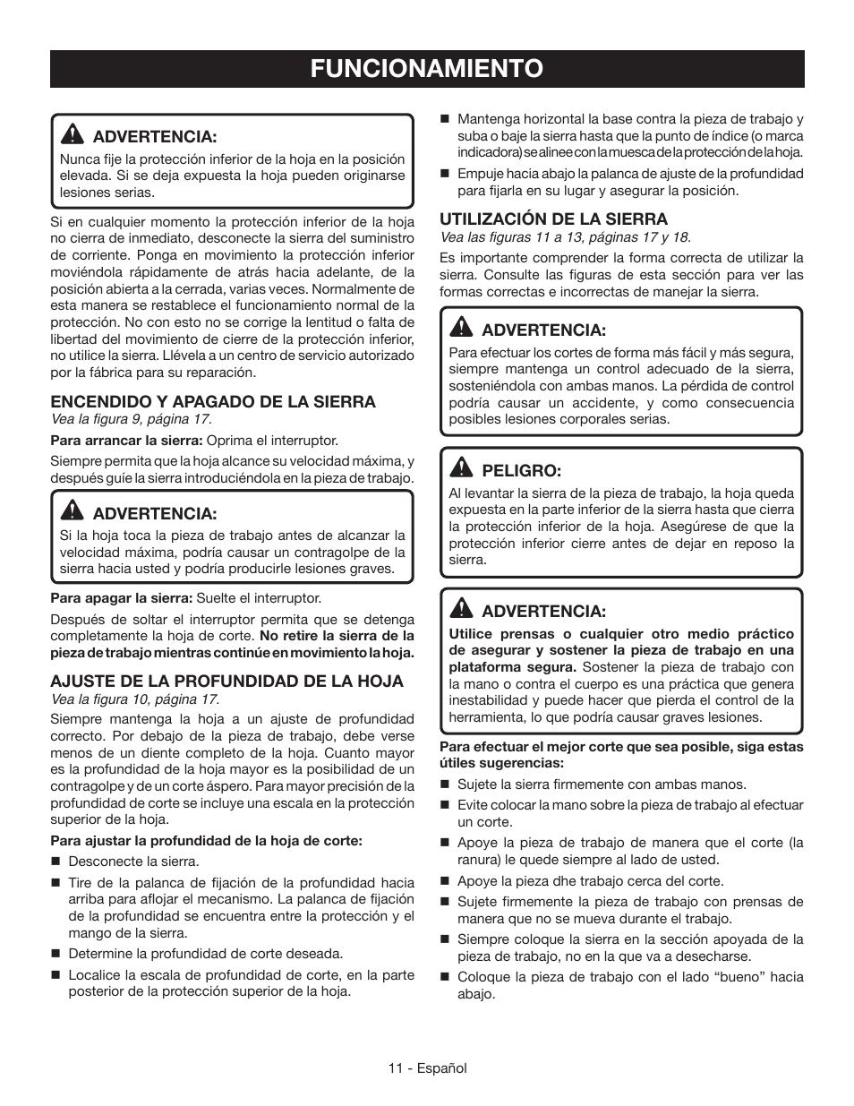 Funcionamiento | Ryobi CSB125 User Manual | Page 39 / 48