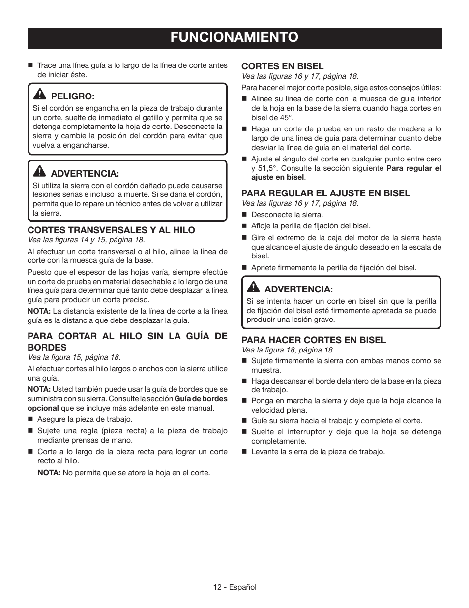 Funcionamiento | Ryobi CSB125 User Manual | Page 40 / 48