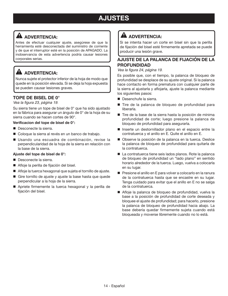 Ajustes | Ryobi CSB125 User Manual | Page 42 / 48