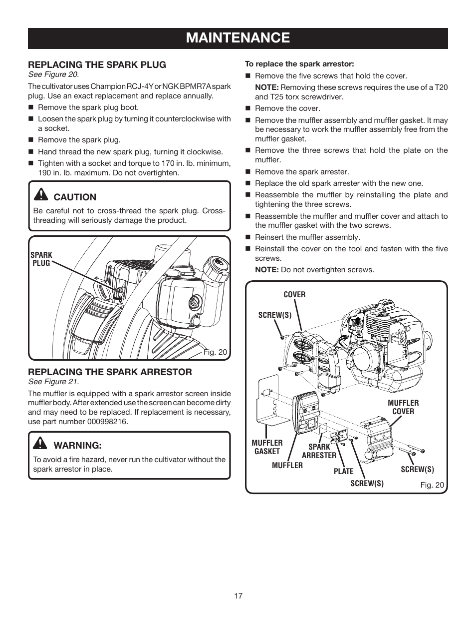 Maintenance | Ryobi RY60514 User Manual | Page 17 / 24
