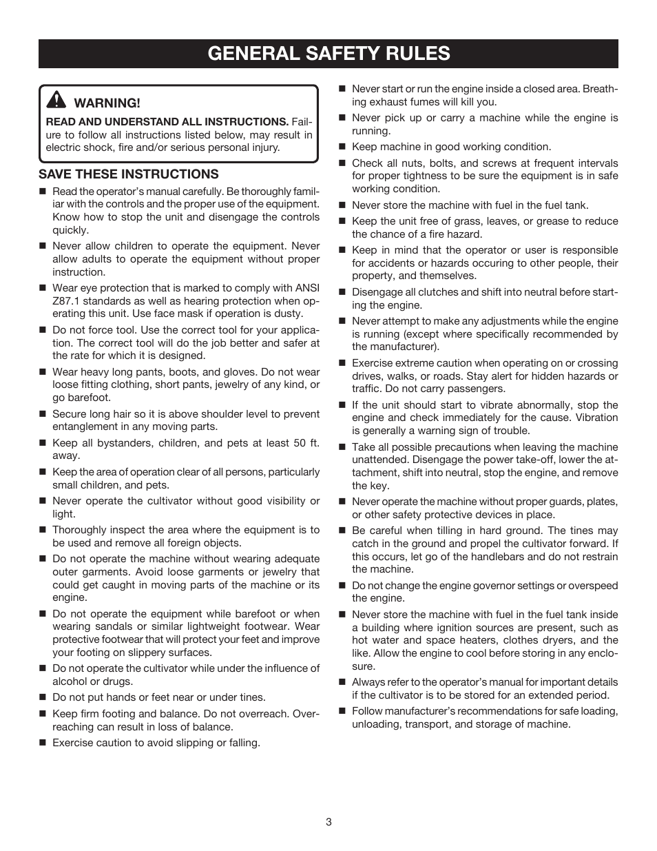 General safety rules | Ryobi RY60514 User Manual | Page 3 / 24