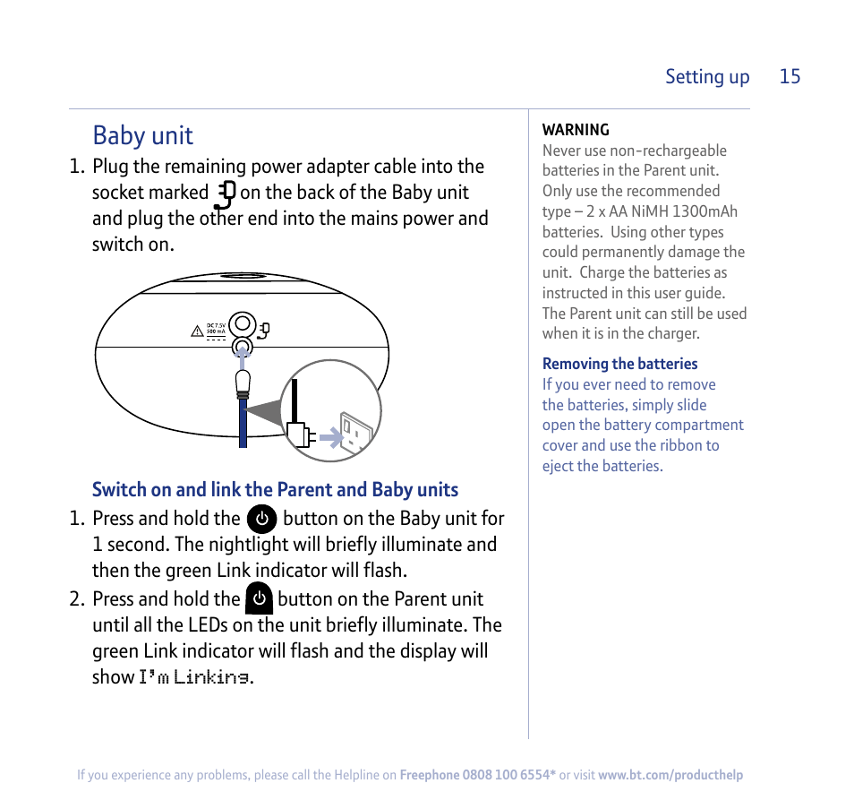 Baby unit | BT 250 User Manual | Page 15 / 41