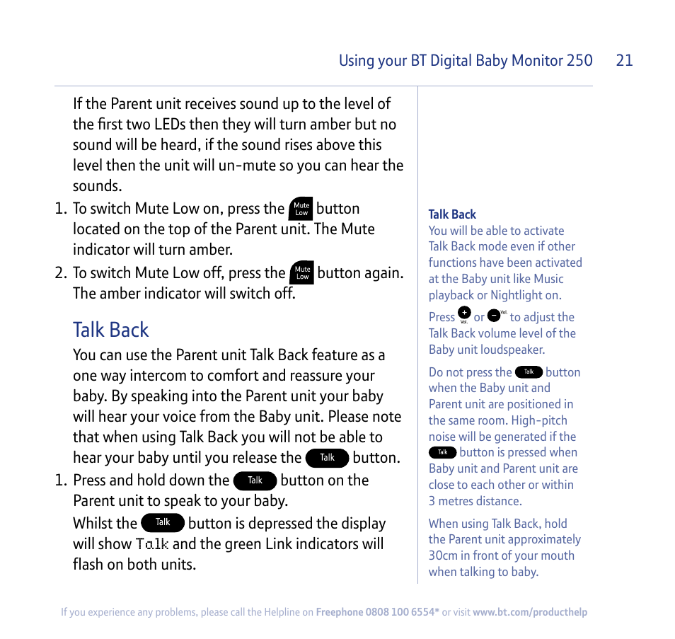 Talk back | BT 250 User Manual | Page 21 / 41