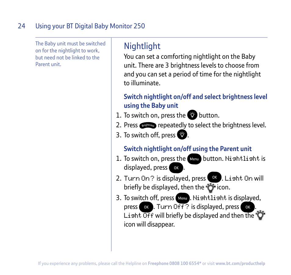 Nightlight | BT 250 User Manual | Page 24 / 41