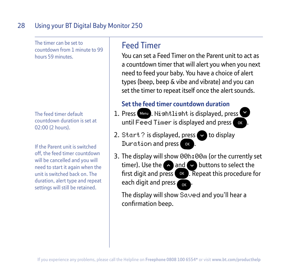 Feed timer | BT 250 User Manual | Page 28 / 41