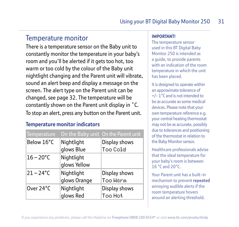 Temperature monitor | BT 250 User Manual | Page 31 / 41