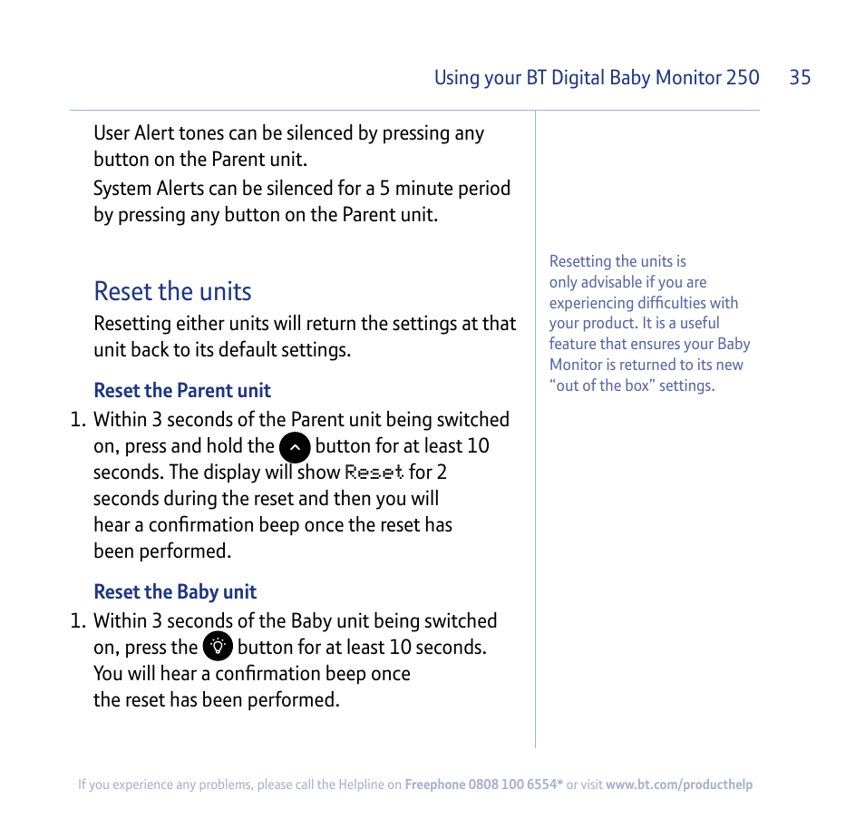 Reset the units | BT 250 User Manual | Page 35 / 41