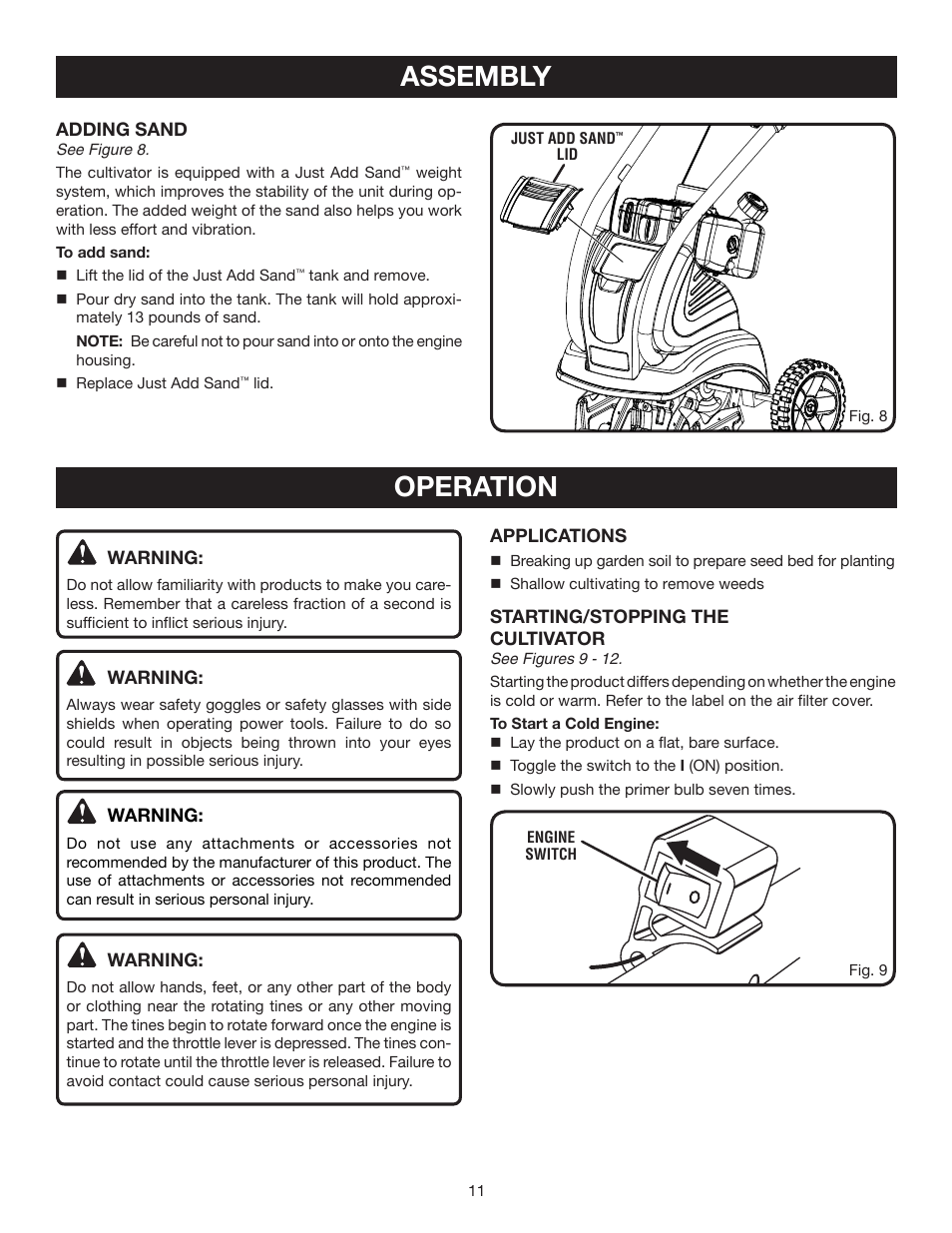 Assembly, Operation | Ryobi RY60520 User Manual | Page 11 / 22