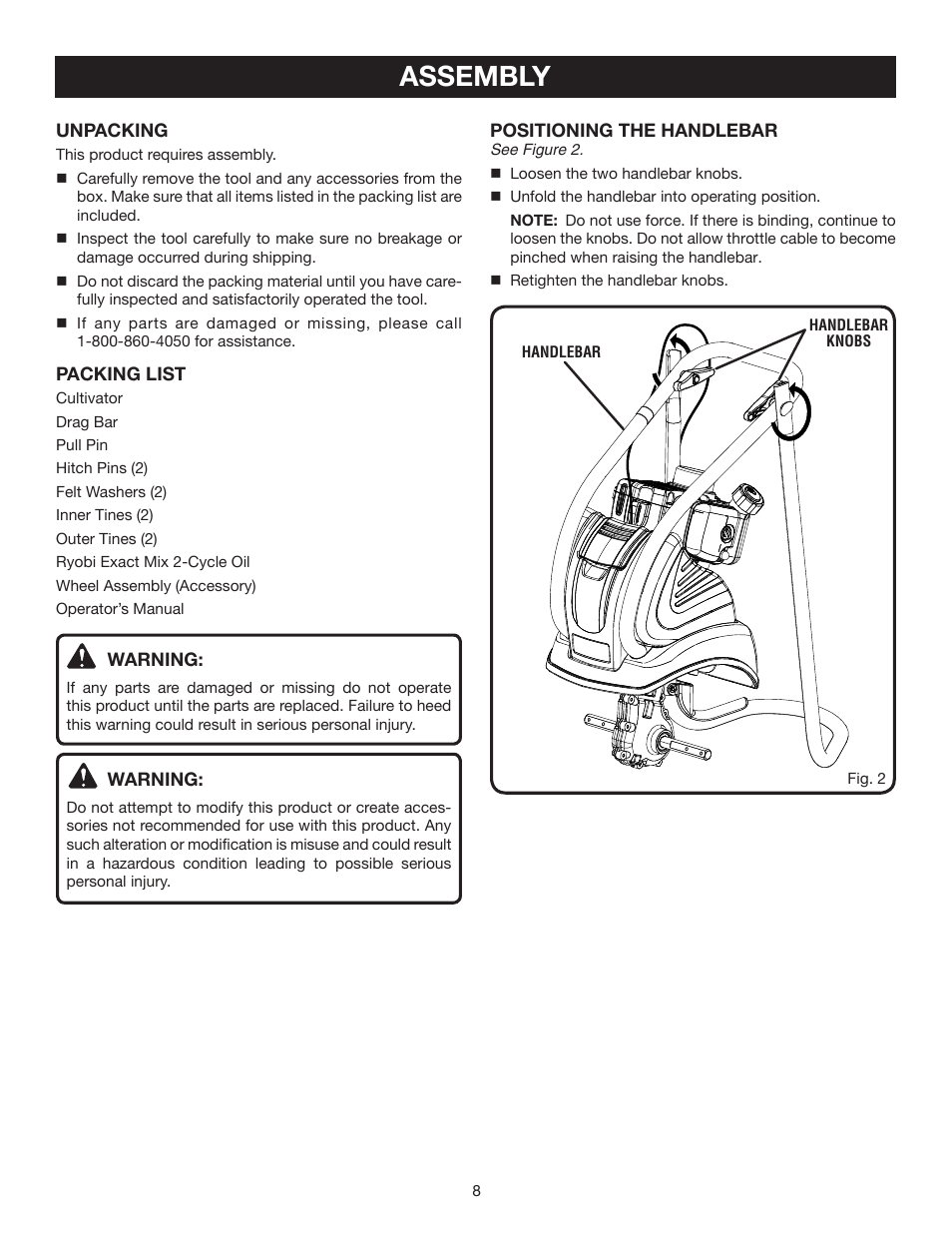 Assembly | Ryobi RY60520 User Manual | Page 8 / 22