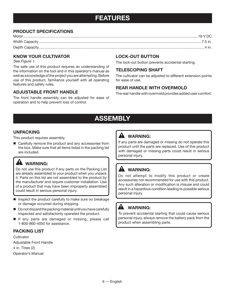 Features, Assembly | Ryobi P2700 User Manual | Page 8 / 30