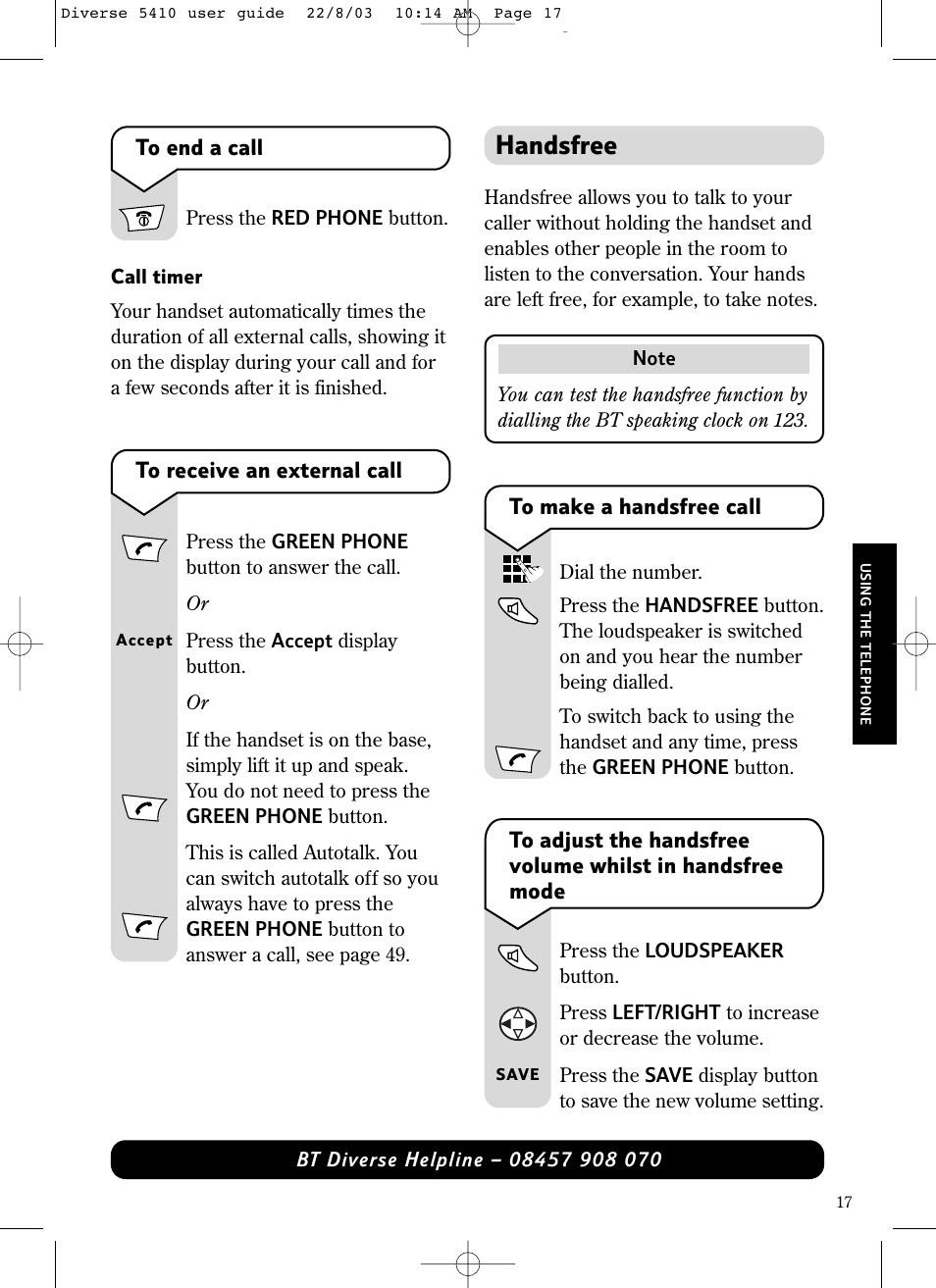 Handsfree | BT DIVERSE 5410 User Manual | Page 17 / 72