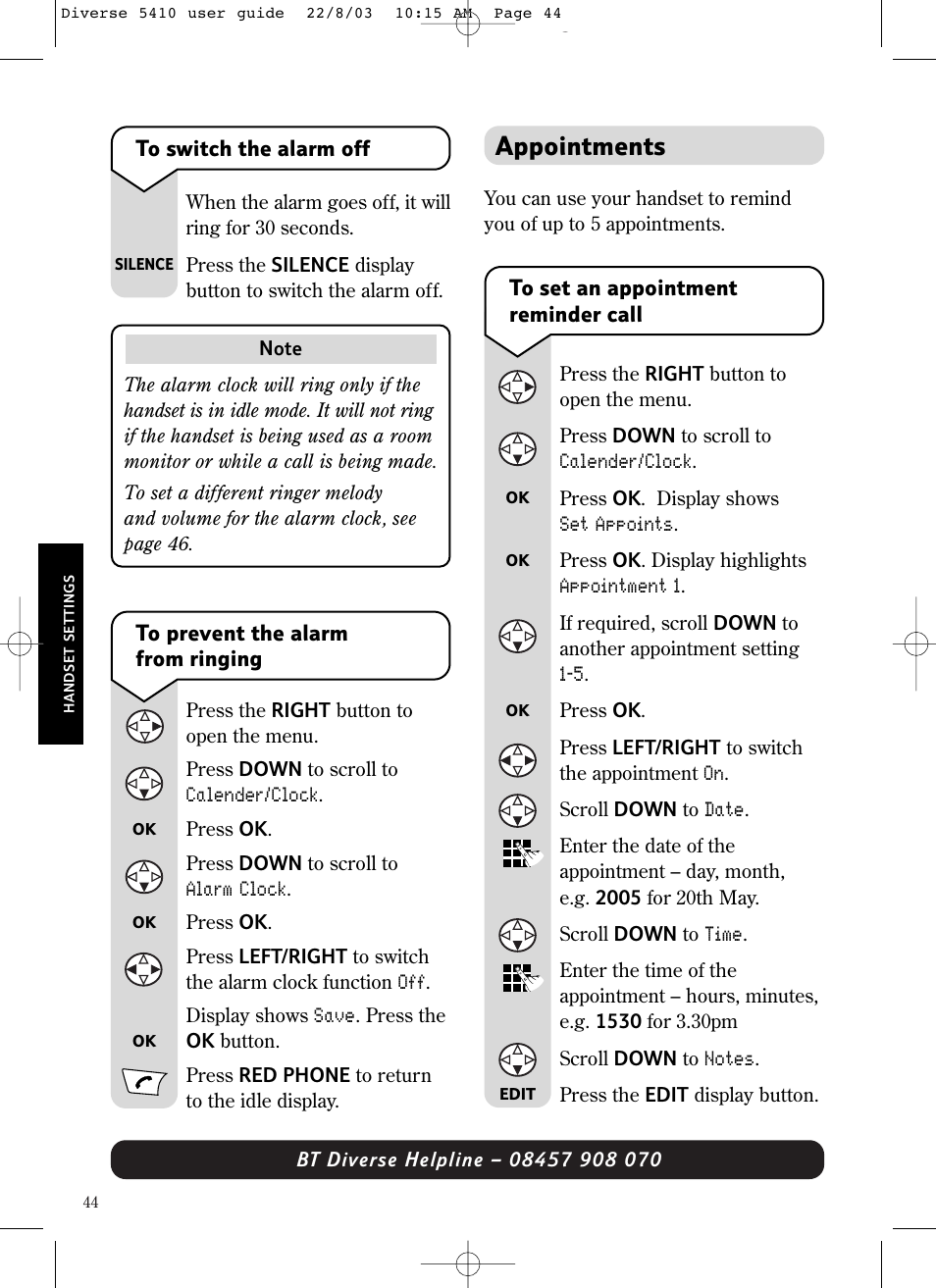 Appointments | BT DIVERSE 5410 User Manual | Page 44 / 72