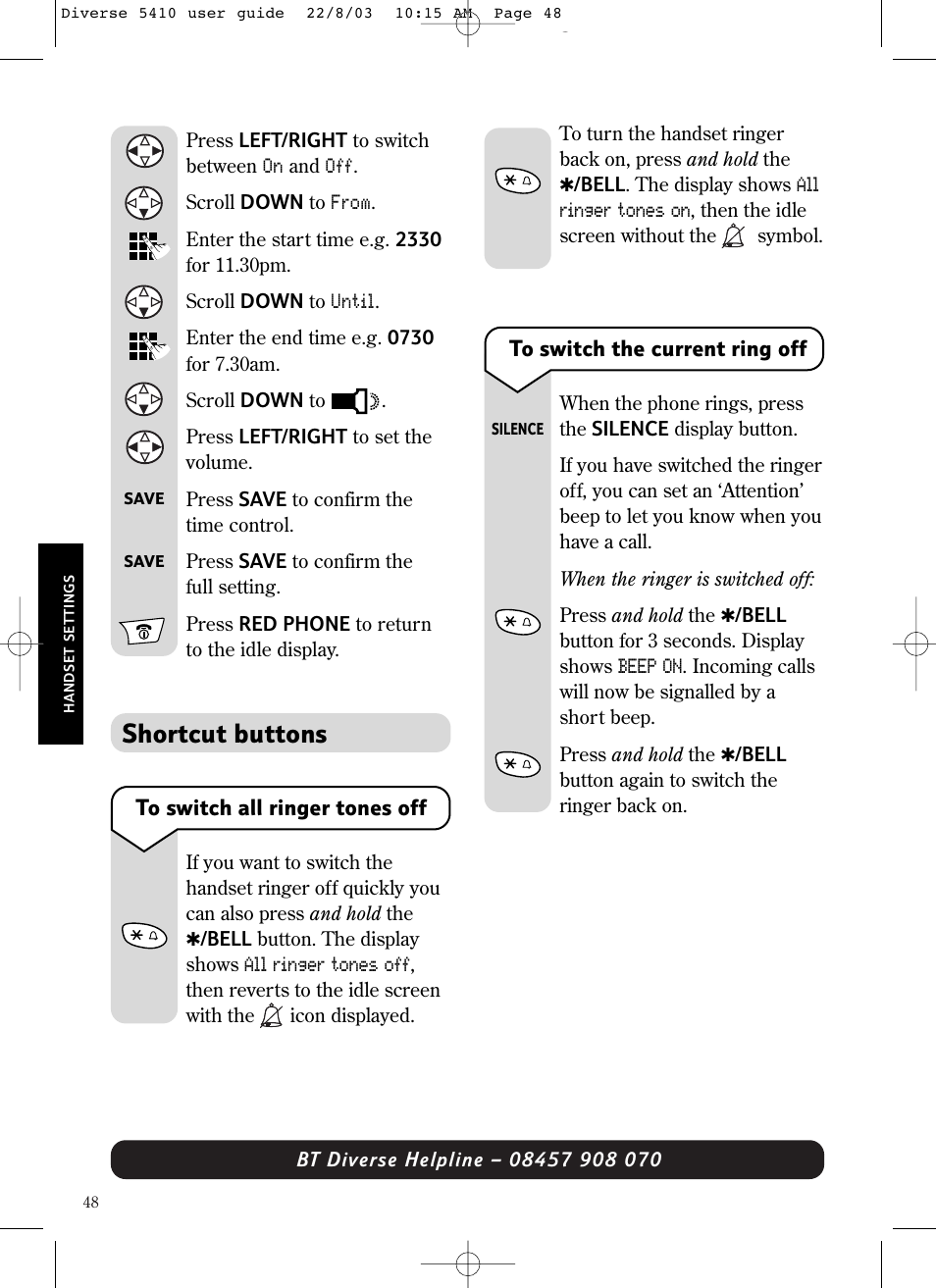 Shortcut buttons | BT DIVERSE 5410 User Manual | Page 48 / 72