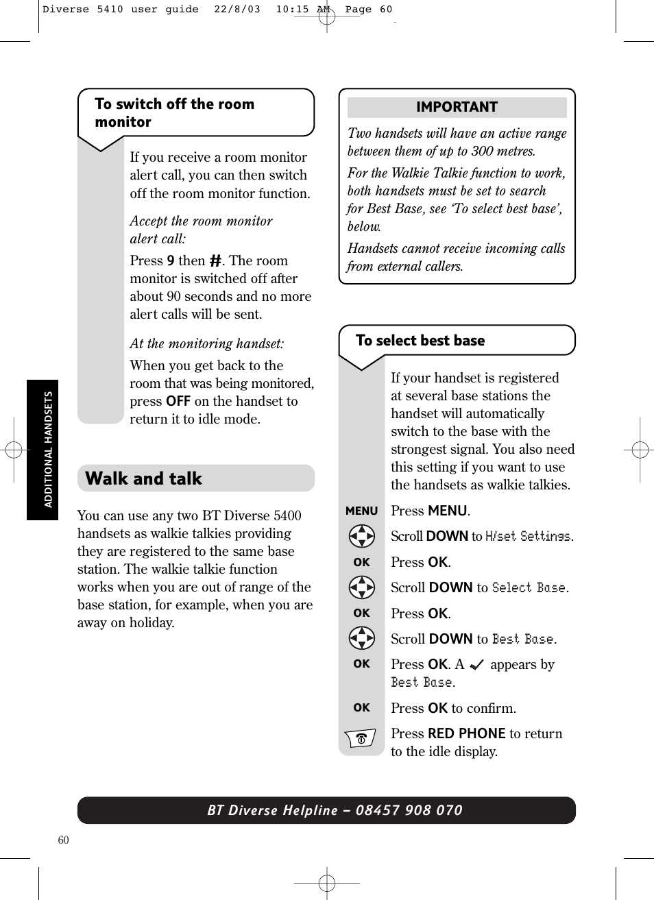 Walk and talk | BT DIVERSE 5410 User Manual | Page 60 / 72