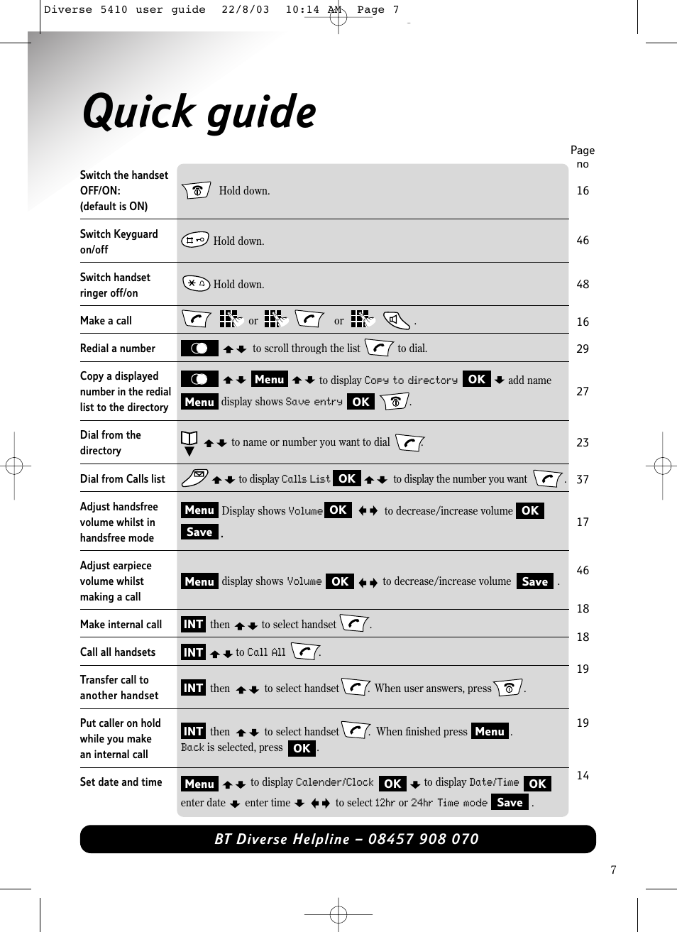 Quick guide | BT DIVERSE 5410 User Manual | Page 7 / 72