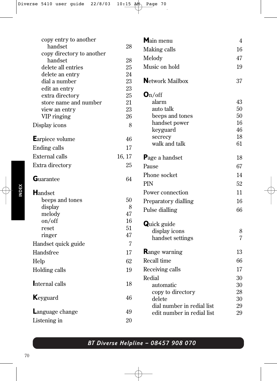 BT DIVERSE 5410 User Manual | Page 70 / 72