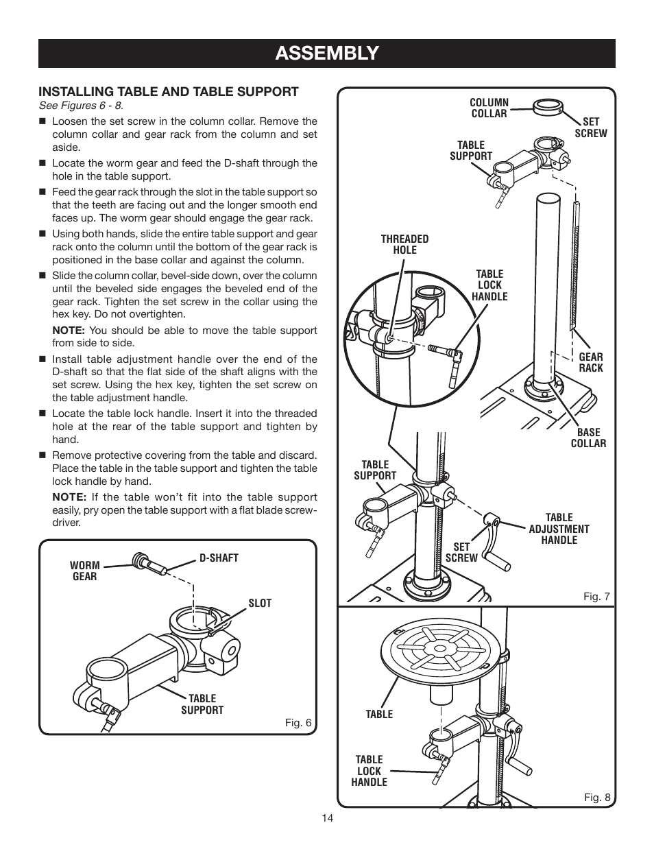 Assembly | Ryobi DP121 User Manual | Page 14 / 24