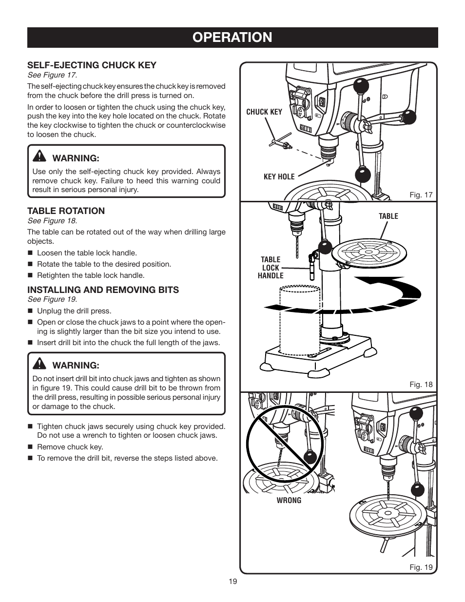 Operation | Ryobi DP121 User Manual | Page 19 / 24