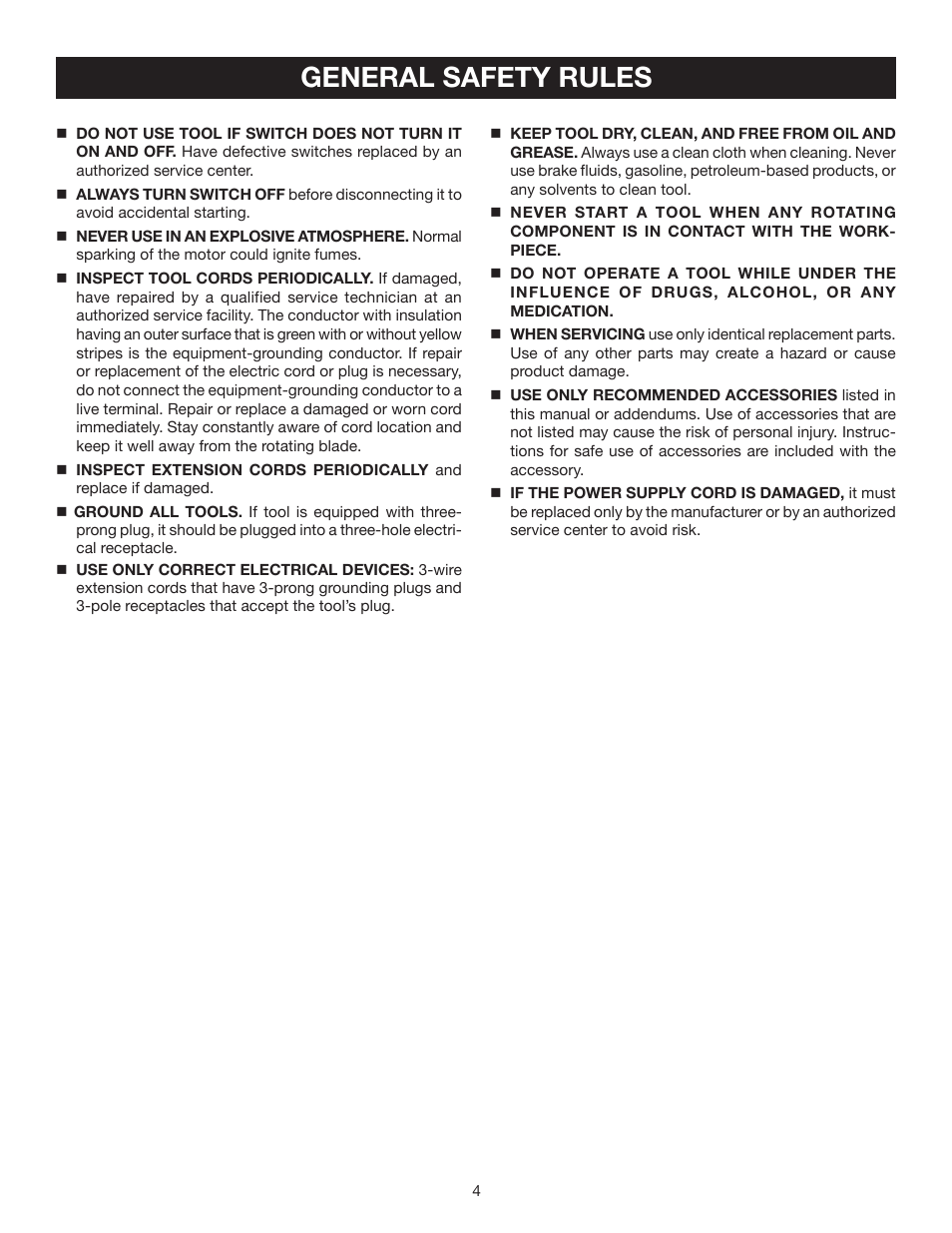 General safety rules | Ryobi DP121 User Manual | Page 4 / 24