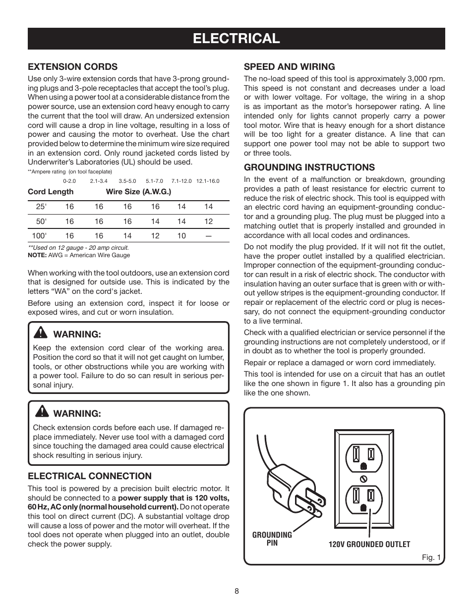 Electrical | Ryobi DP121 User Manual | Page 8 / 24