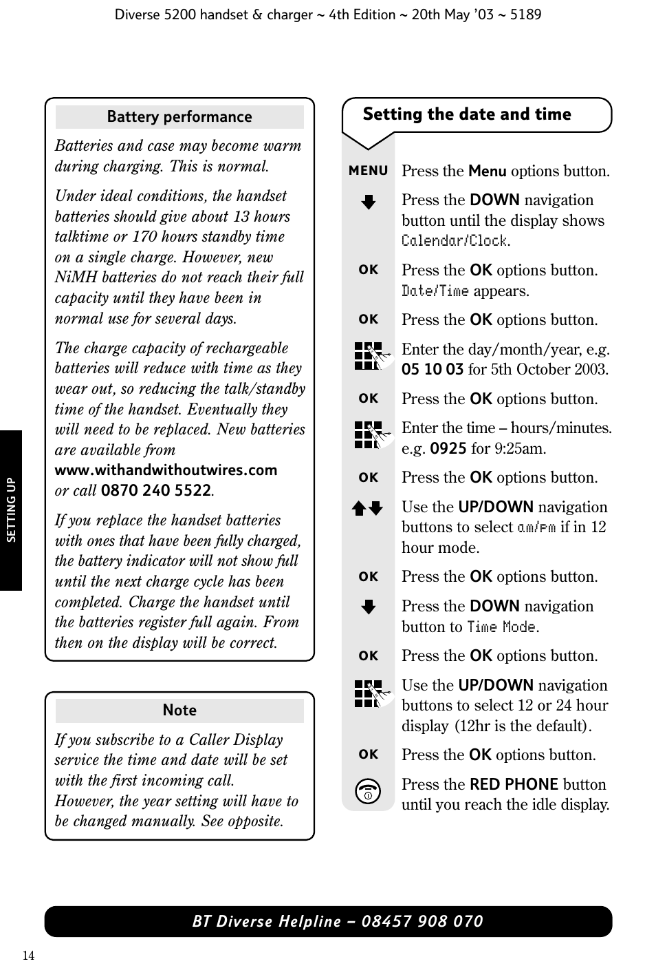 Setting the date and time | BT Diverse 5200 User Manual | Page 16 / 45
