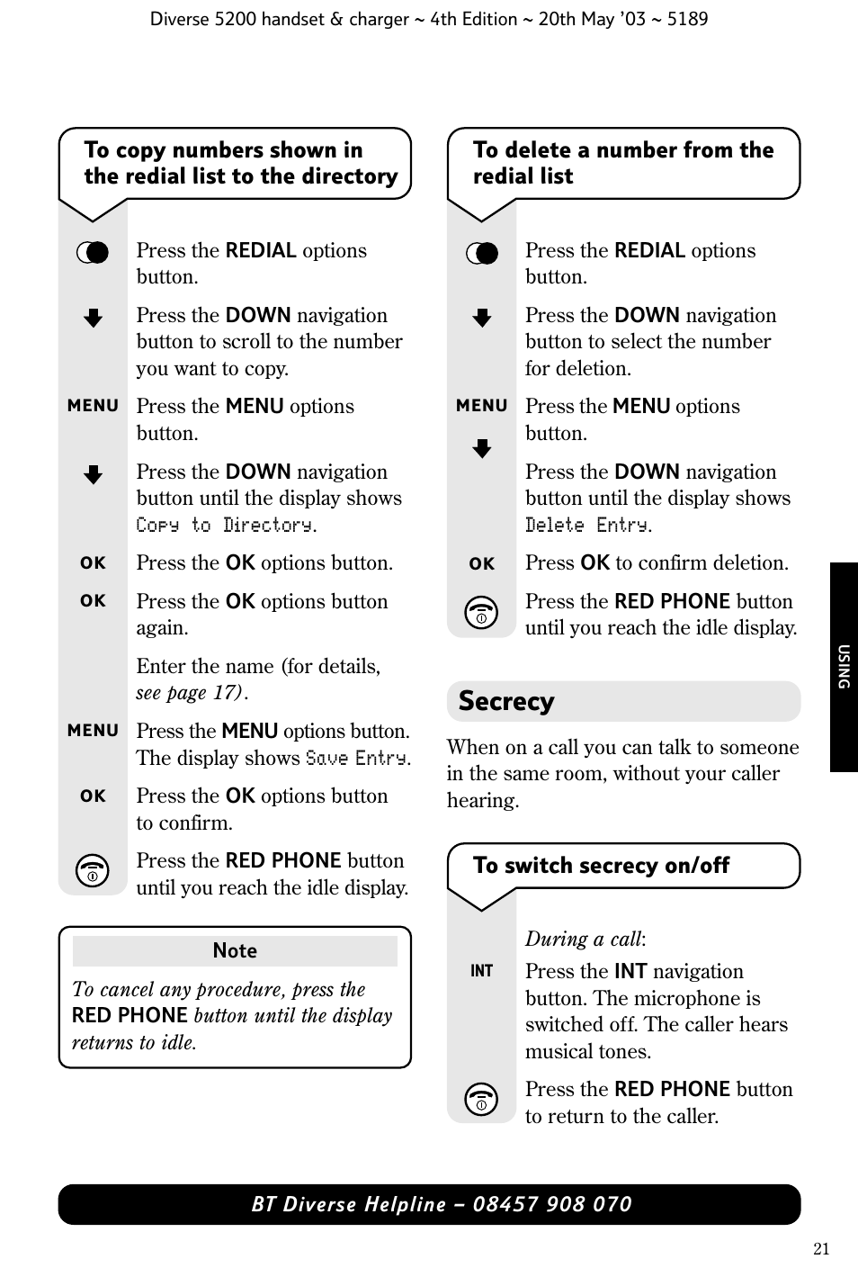 Secrecy | BT Diverse 5200 User Manual | Page 23 / 45